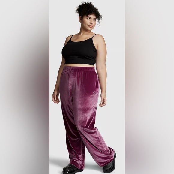 Victoria Secret Pink Bling Velour Shine Full-zip Crop Hoodie & Wide-leg Pants M - Picture 9 of 10